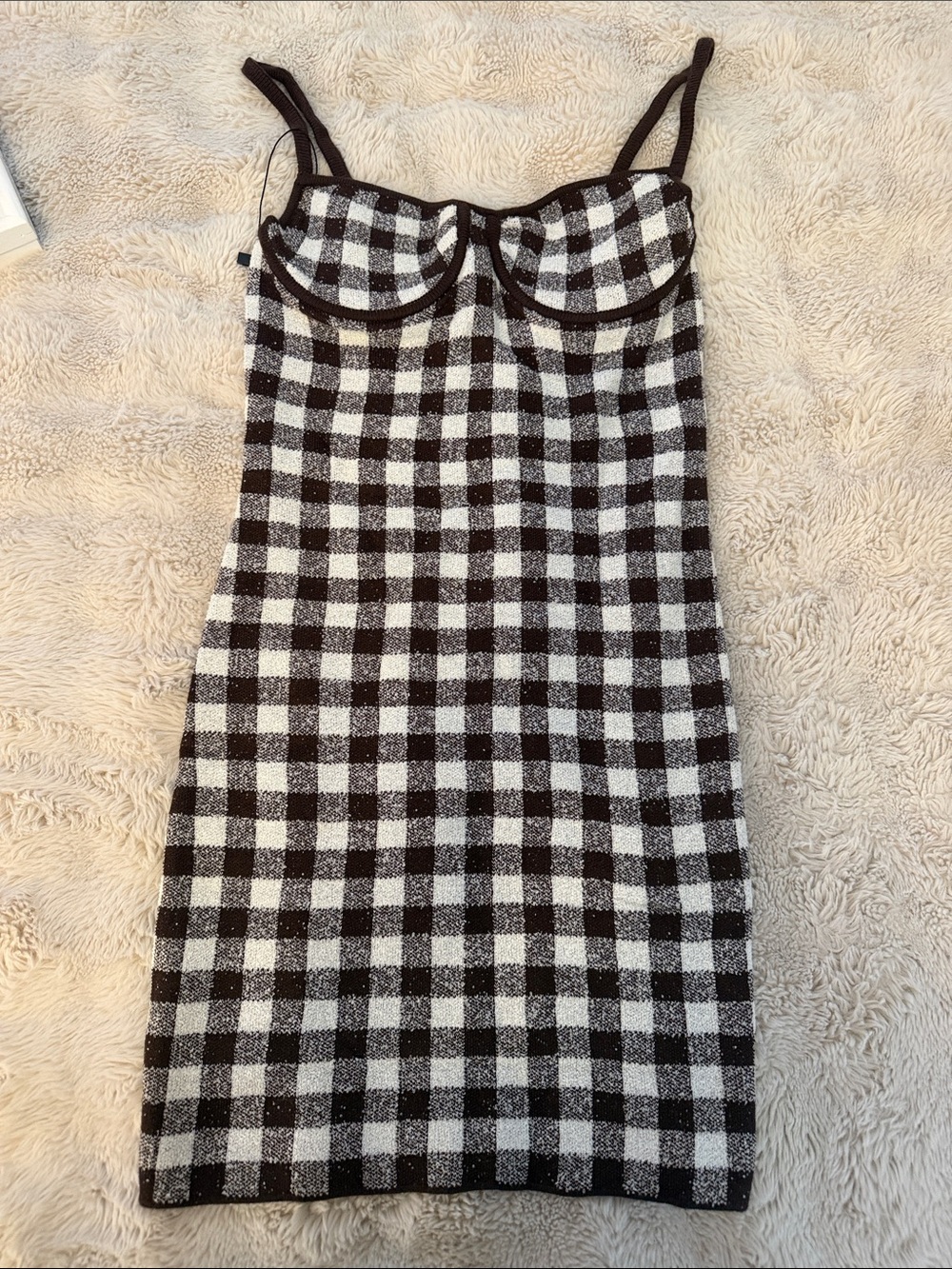 MAJORELLE Brown and White Gingham Bustier Mini Dress
